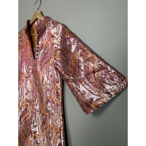 Solelia Cleo Golden Flame Metallic Paisley Brocade Dress XS Boho Luxe NWT - Picture 7 of 16